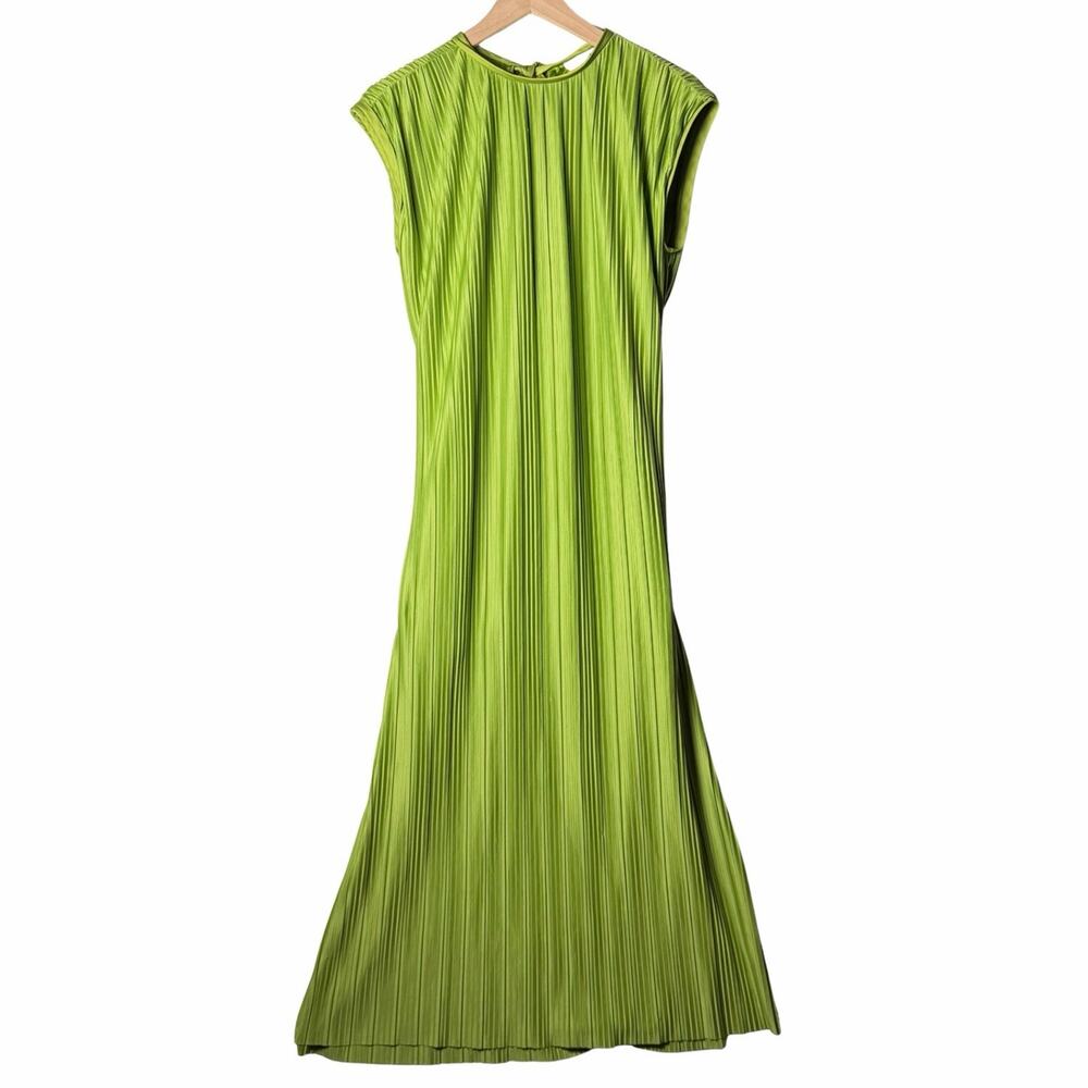 Atlein Green Plisse Midi Dress Women's Size M Cocktail Party
